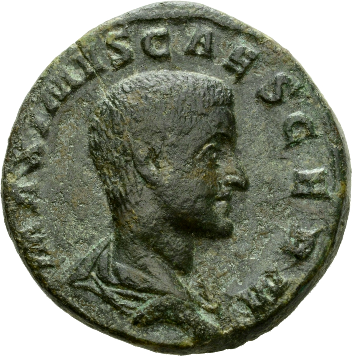 RIC IV Maximus 12B Maximinus Thrax obverse, Bust of Maximus, bare-headed, draped, right
