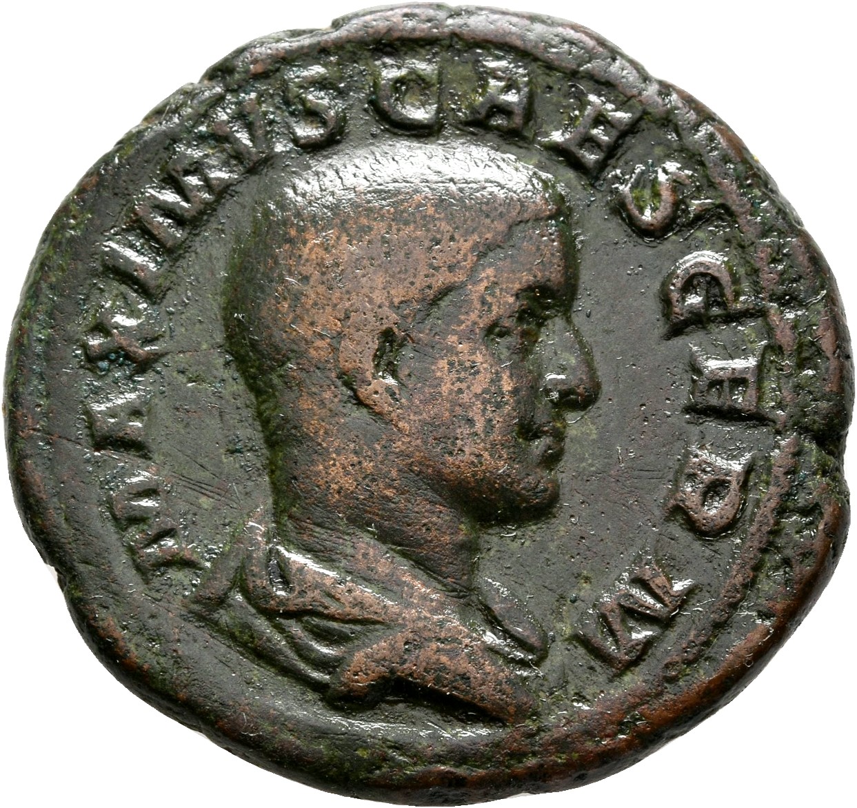 RIC IV Maximus 12B Maximinus Thrax obverse, Bust of Maximus, bare-headed, draped, right