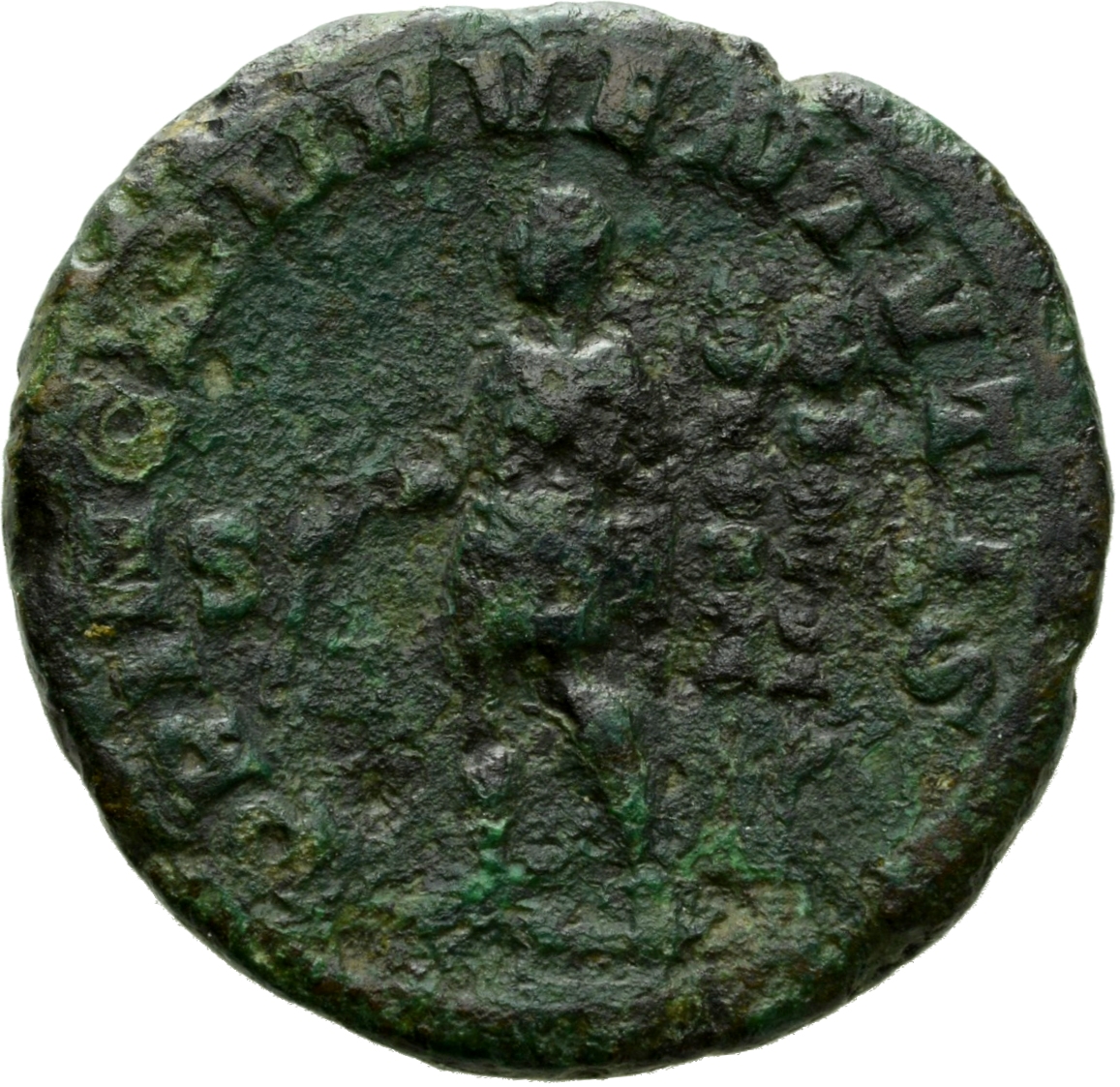 RIC IV Maximus 14B Maximinus Thrax reverse, Maximus, in military attire, standing left, holding baton in right hand and tr...