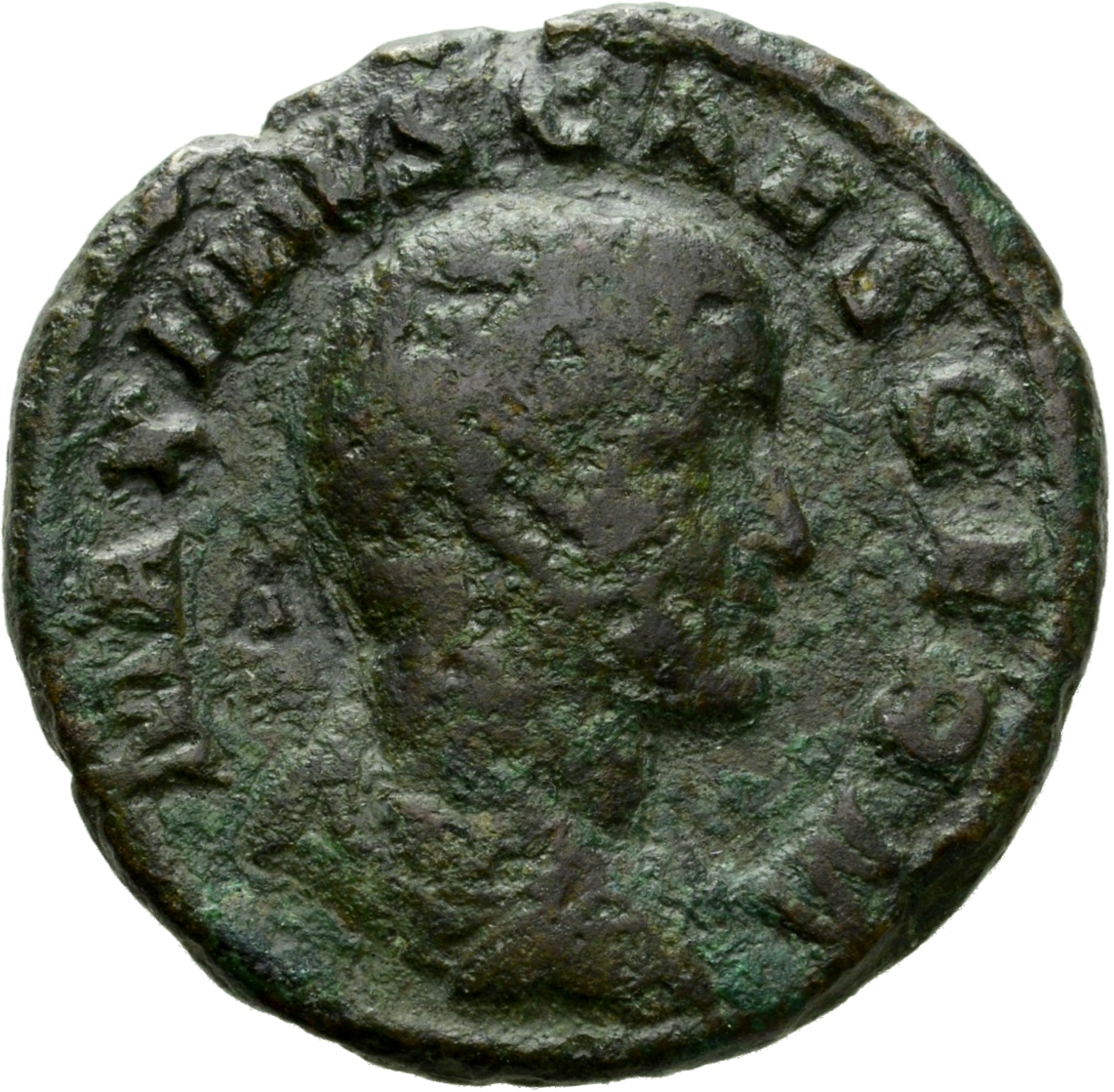 RIC IV Maximus 14B Maximinus Thrax obverse, Bust of Maximus, bare-headed, draped, right