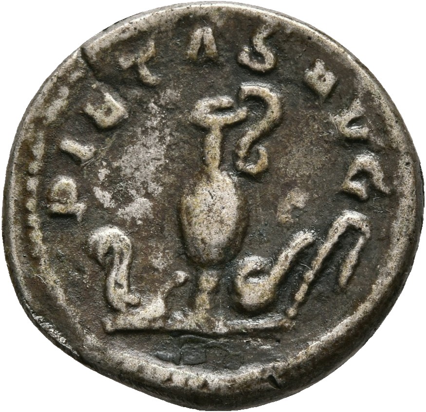 RIC IV Maximus 2 Maximinus Thrax reverse, Priestly emblems: jug between lituus and knife on left and to right, simpulum an...