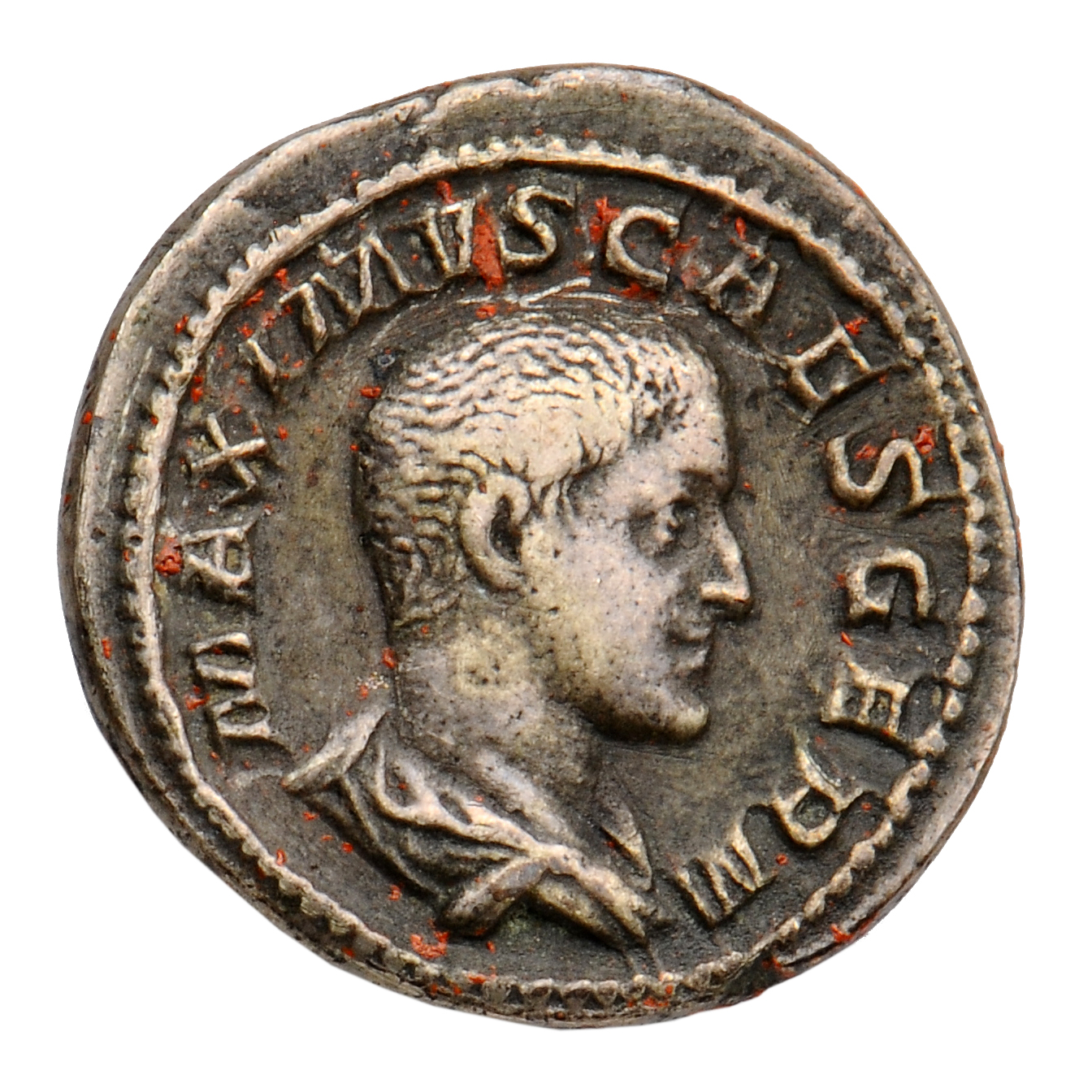 RIC IV Maximus 3 (denarius) Maximinus Thrax obverse, Bust of Maximus, bare-headed, draped, right