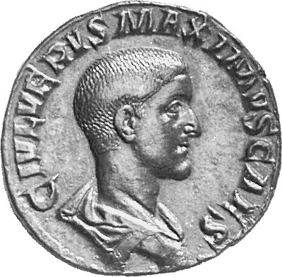 RIC IV Maximus 6 Maximinus Thrax obverse, Bust of Maximus, bare-headed, draped, right