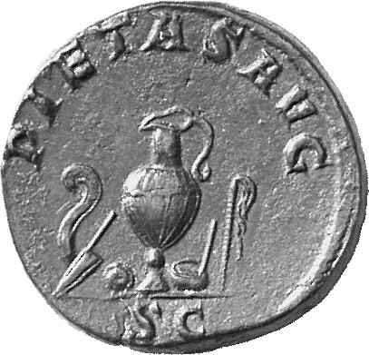 RIC IV Maximus 6 Maximinus Thrax reverse, Priestly emblems: jug between lituus, knife and patera on left and to right simp...