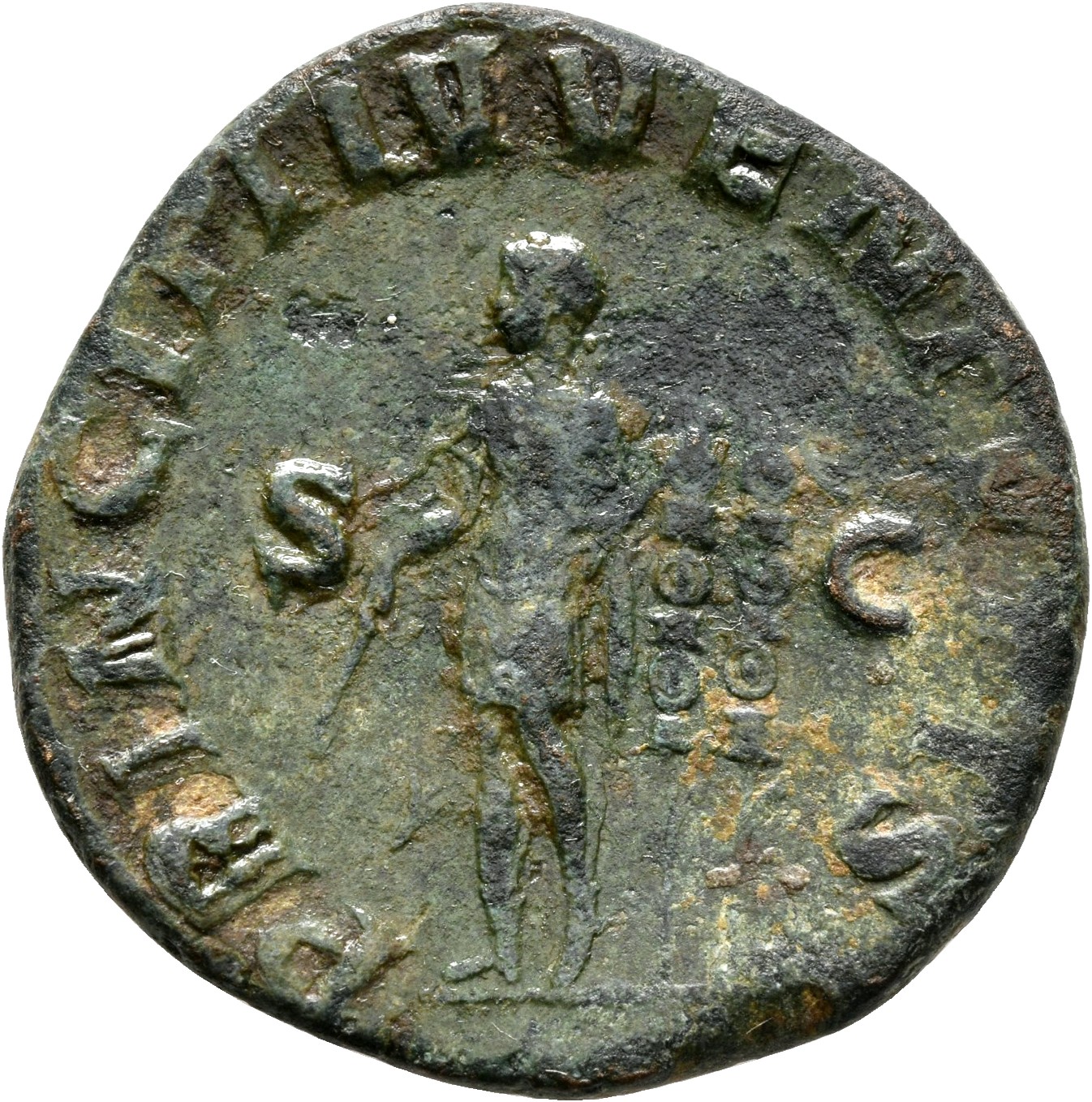 RIC IV Maximus 9 Maximinus Thrax reverse, Maximus, in military attire, standing left, holding baton in right hand and tran...