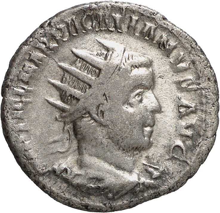 RIC IV Pacatianus 1 Pacatianus obverse, Bust of Pacatianus, radiate, draped, cuirassed, right