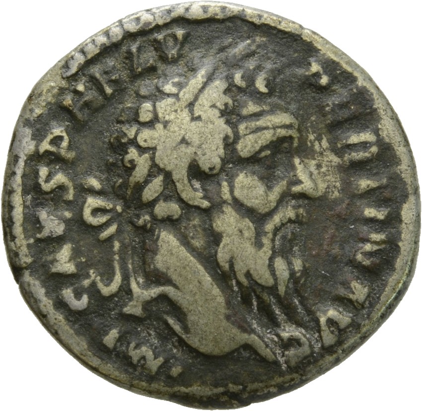 RIC IV Pertinax 1 Pertinax obverse, Drapierte Büste des Pertinax mit Lorbeerkranz in Rückansicht nach r.