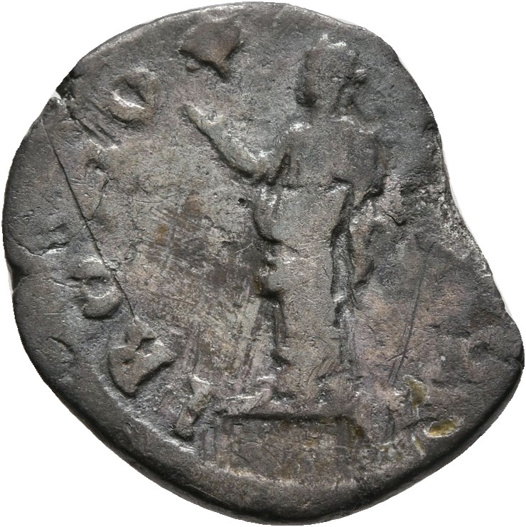 RIC IV Pertinax 10A (denarius) Pertinax reverse, Providentia, draped, standing left, holding both hands above head to larg...