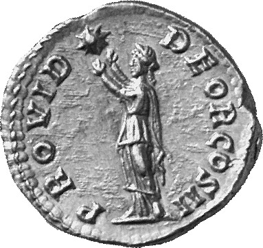 RIC IV Pertinax 10B Pertinax reverse, Providentia, draped, standing left, holding both hands above head to large star