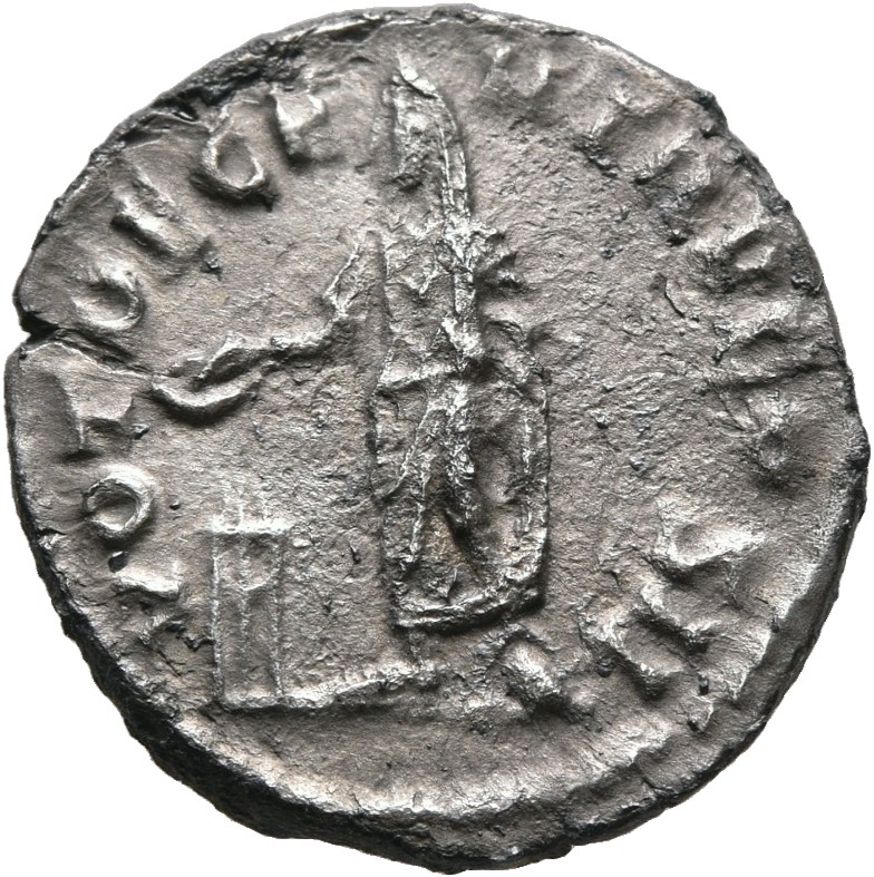 RIC IV Pertinax 13A (denarius) Pertinax reverse — Pertinax, veiled, togate, sacrificing out of patera in right hand over t...