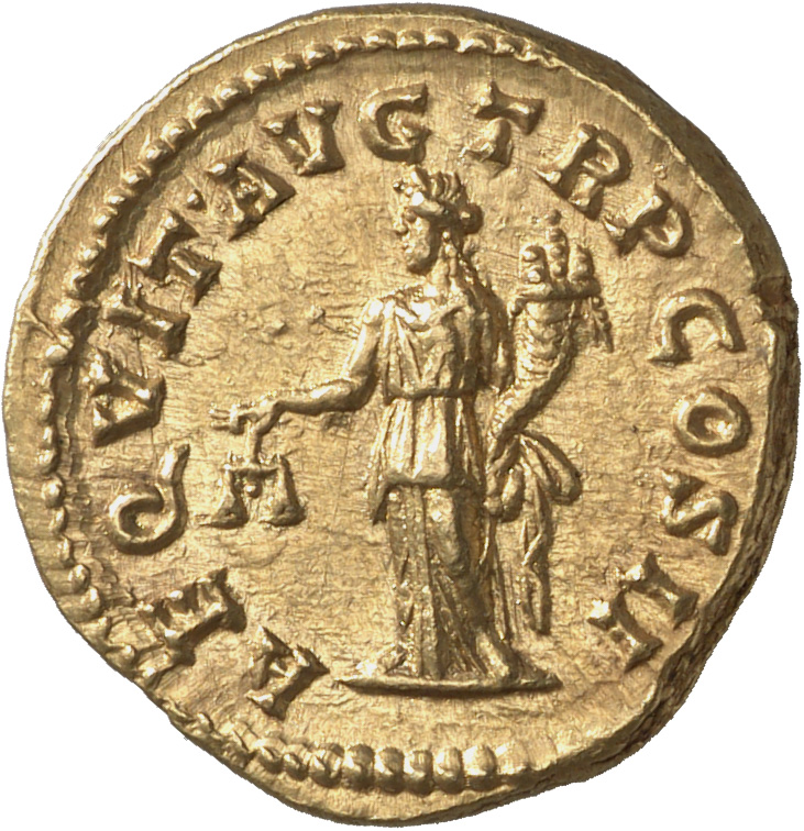 RIC IV Pertinax 1A Pertinax reverse, Aequitas, draped, standing left, holding scales in right hand and cornucopiae in left...