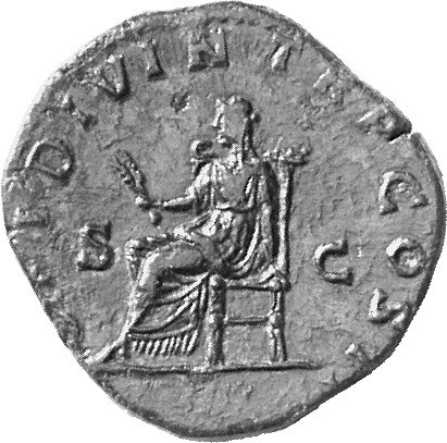 RIC IV Pertinax 20 Pertinax reverse, Ops, draped, seated left on throne, holding two corn-ears in right hand