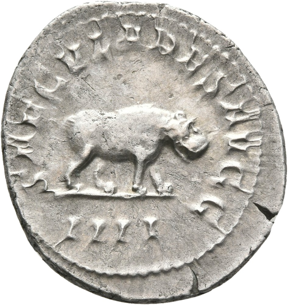 RIC IV Philip I 116B Philip The Arab reverse — Hippopotamus, standing right