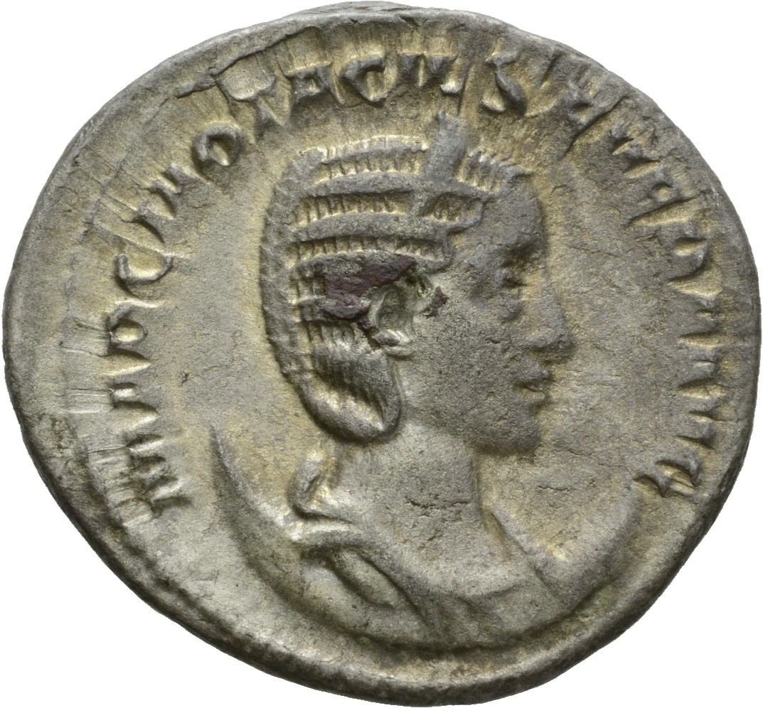 RIC IV Philip I 123C Philip The Arab obverse, Bust of Otacilia Severa, diademed, draped, on crescent, right