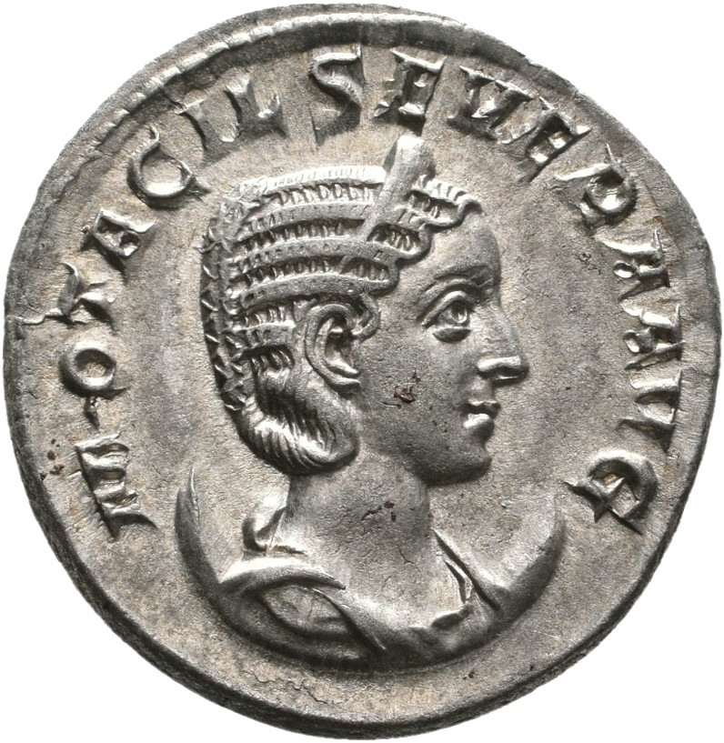 RIC IV Philip I 125C Philip The Arab obverse — Bust of Otacilia Severa, diademed, draped, on crescent, right