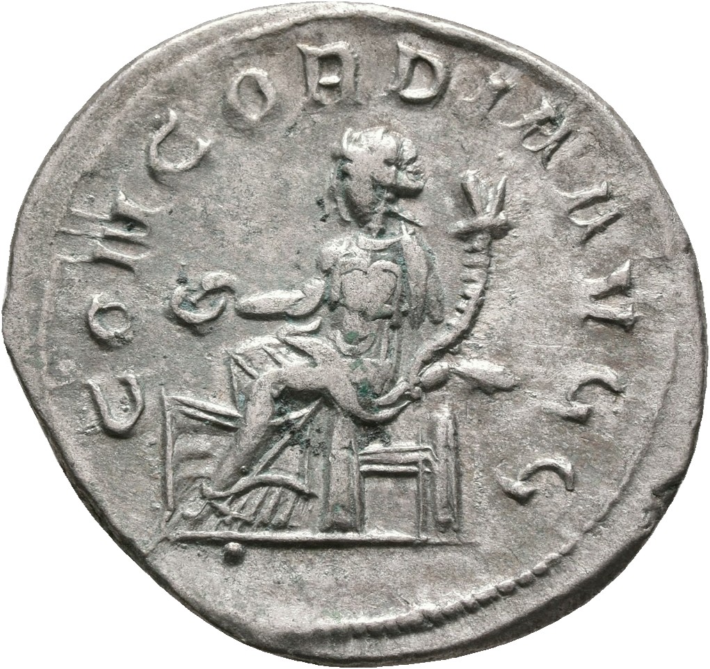 RIC IV Philip I 126 Philip The Arab reverse, Concordia, draped, seated left, holding patera in right hand and cornucopiae ...