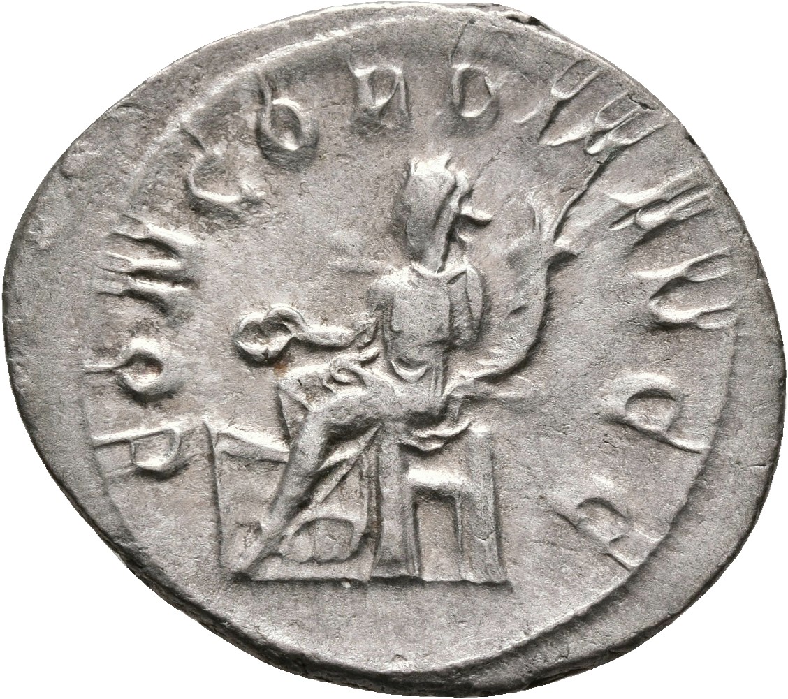 RIC IV Philip I 126 Philip The Arab reverse — Concordia, draped, seated left, holding patera in right hand and cornucopiae...