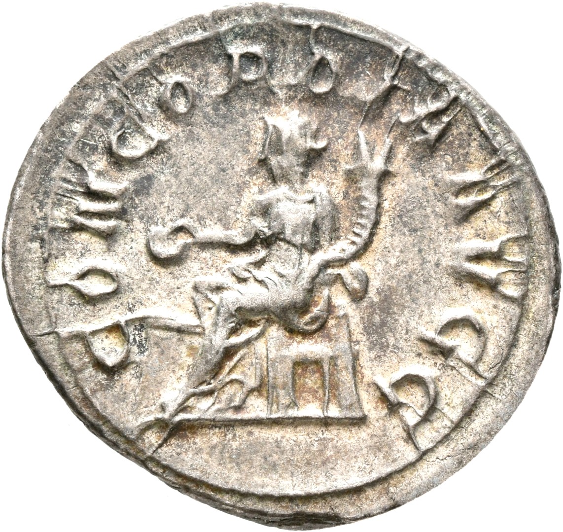 RIC IV Philip I 129 Philip The Arab reverse — Concordia, draped, seated left, holding patera in right hand and cornucopiae...
