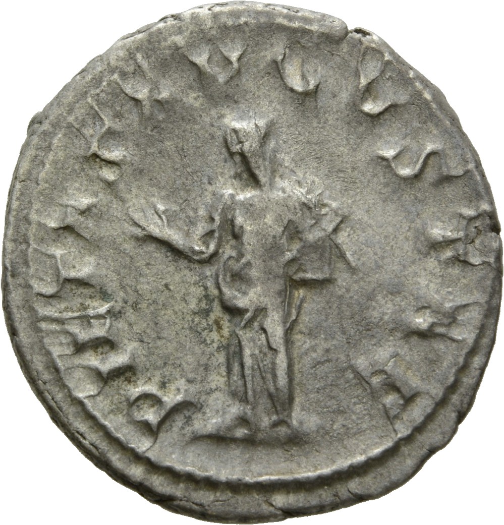 RIC IV Philip I 130 Philip The Arab reverse, Pietas, draped, standing left, raising right hand and holding box of perfume ...