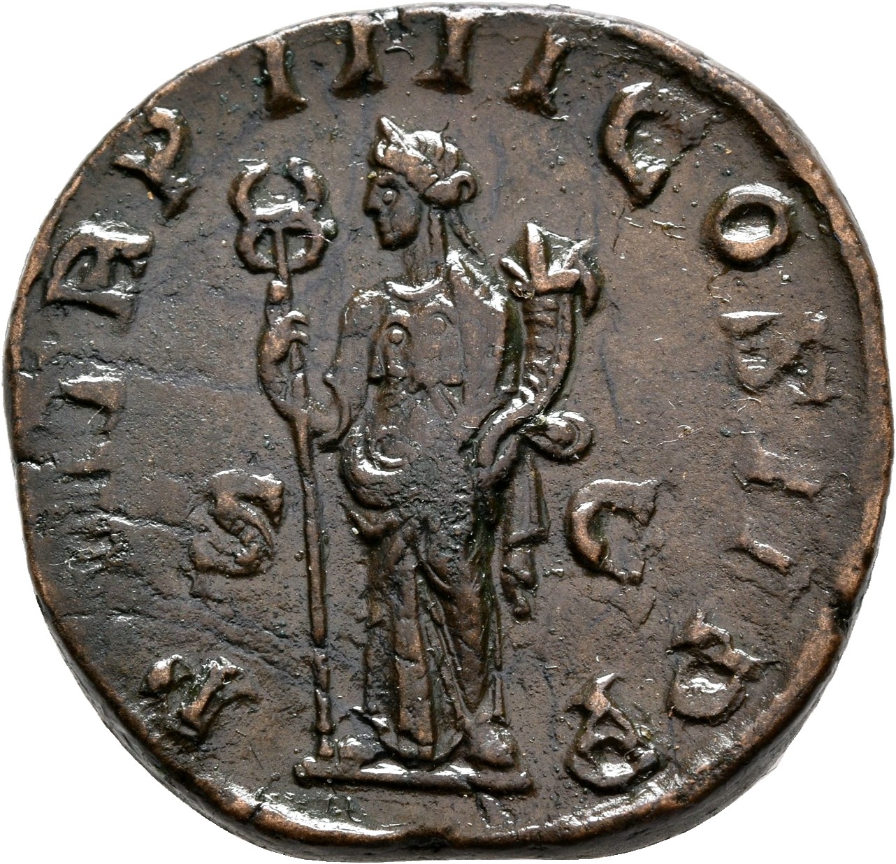 RIC IV Philip I 150A Philip The Arab reverse, Felicitas, draped, standing left, holding long caduceus in right hand and co...