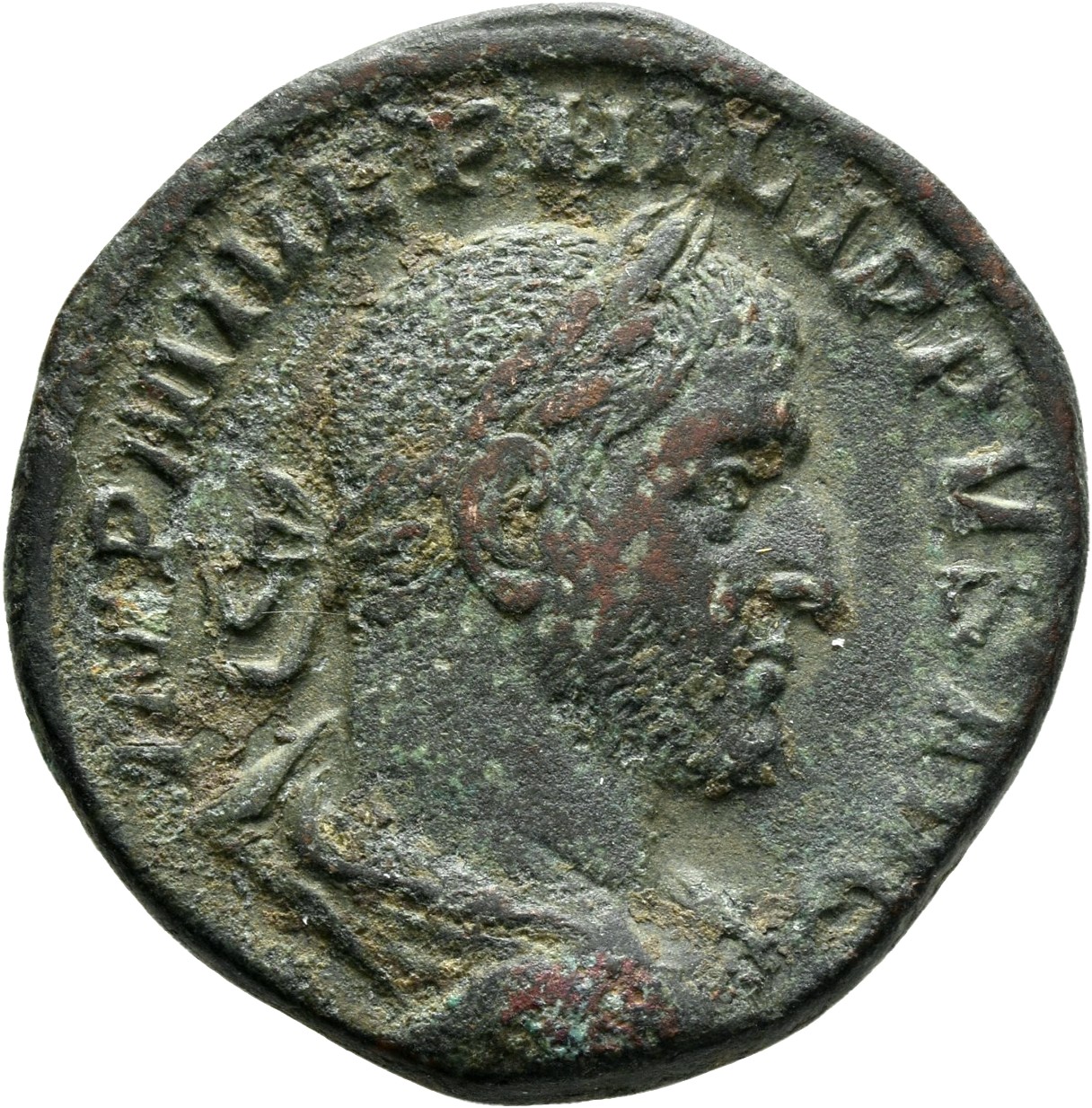 RIC IV Philip I 150A Philip The Arab obverse — Bust of Philip the Arab, laureate, draped, cuirassed, right