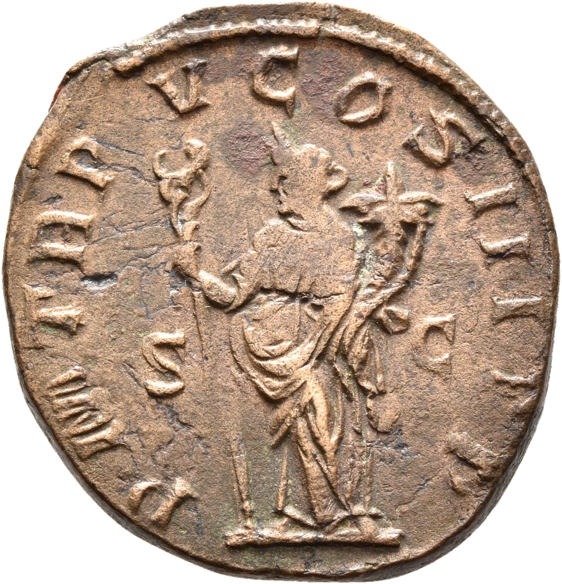 RIC IV Philip I 153A Philip The Arab reverse, Felicitas, draped, standing left, holding long caduceus in right hand and co...