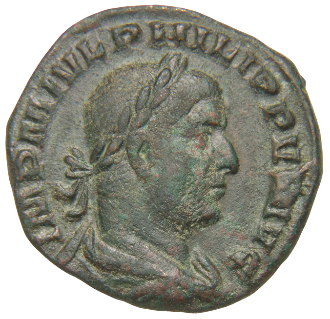 RIC IV Philip I 157A Philip The Arab obverse — Bust of Philip the Arab, laureate, draped, cuirassed, right