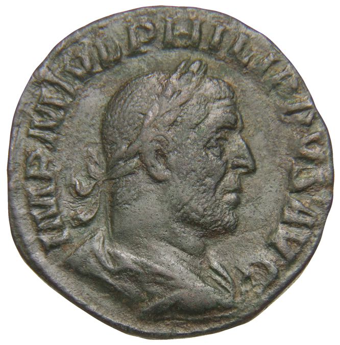 RIC IV Philip I 158 Philip The Arab obverse — Bust of Philip the Arab, laureate, draped, cuirassed, right