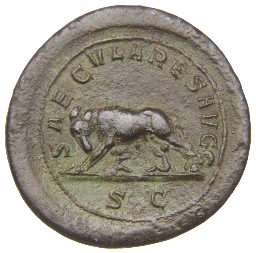 RIC IV Philip I 159 Philip The Arab reverse, She-wolf, standing left, suckling the twins