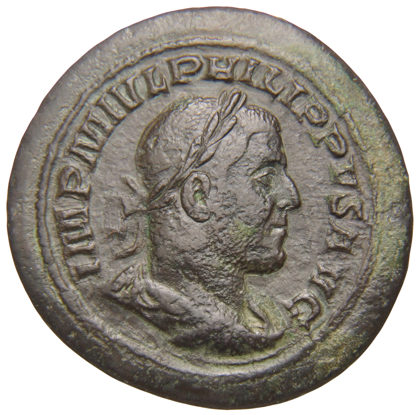 RIC IV Philip I 159 Philip The Arab obverse — Bust of Philip the Arab, laureate, draped, cuirassed, right
