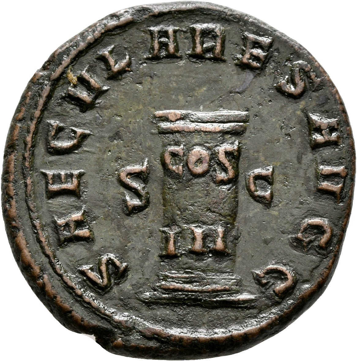 RIC IV Philip I 162B Philip The Arab reverse — Low column inscribed COS III