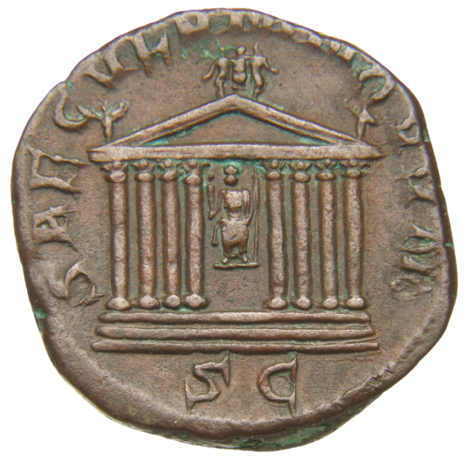 RIC IV Philip I 164 Philip The Arab reverse, Octastyle temple with statue of Roma in centre of columns