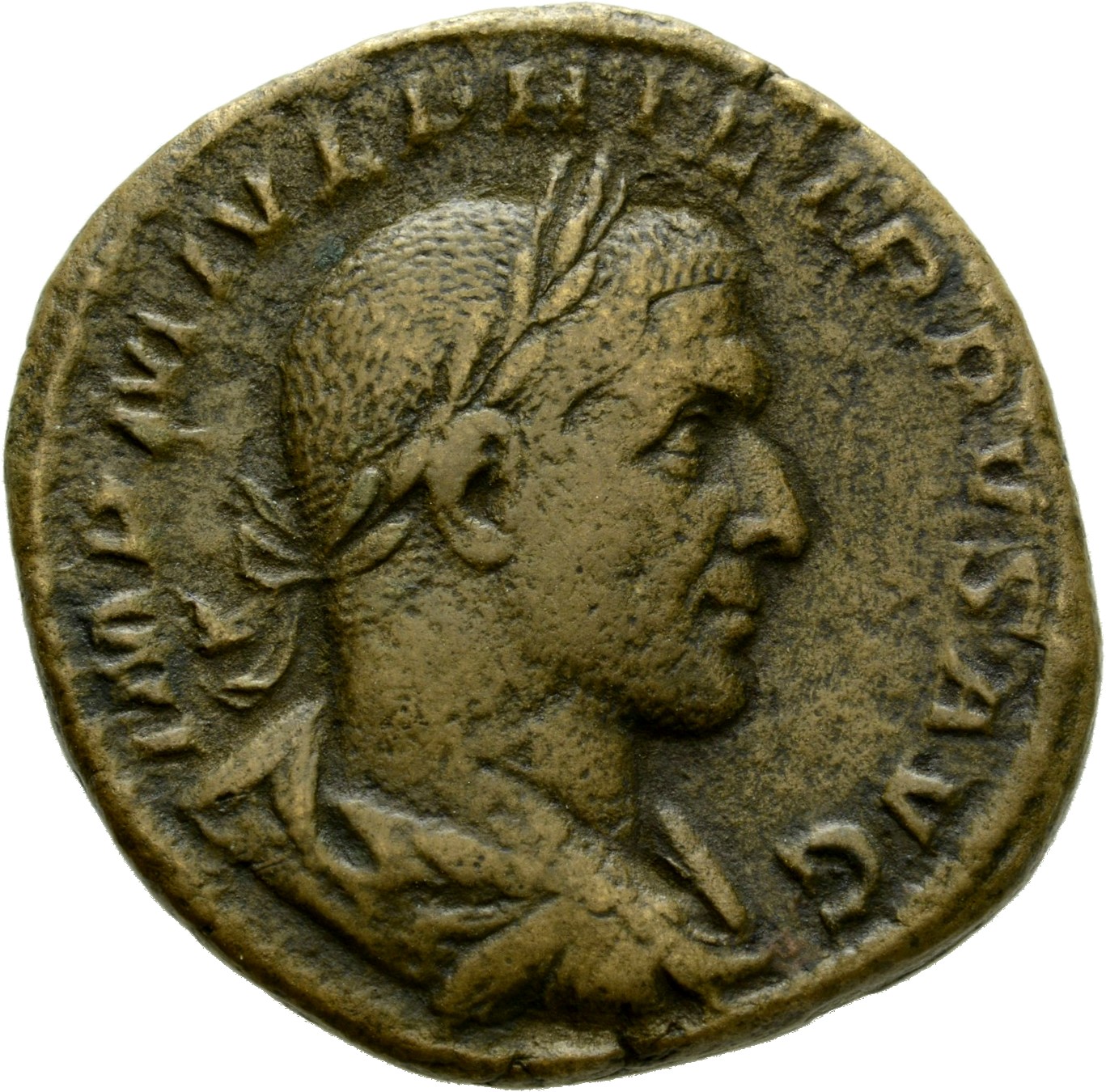 RIC IV Philip I 165 Philip The Arab obverse, Bust of Philip the Arab, laureate, draped, cuirassed, right