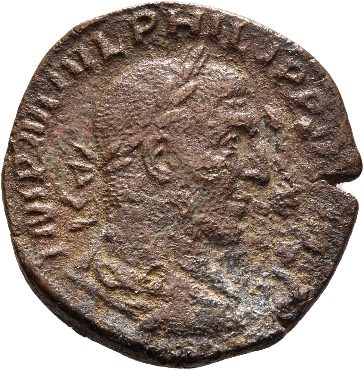 RIC IV Philip I 166 Philip The Arab obverse, Bust of Philip the Arab, laureate, draped, cuirassed, right