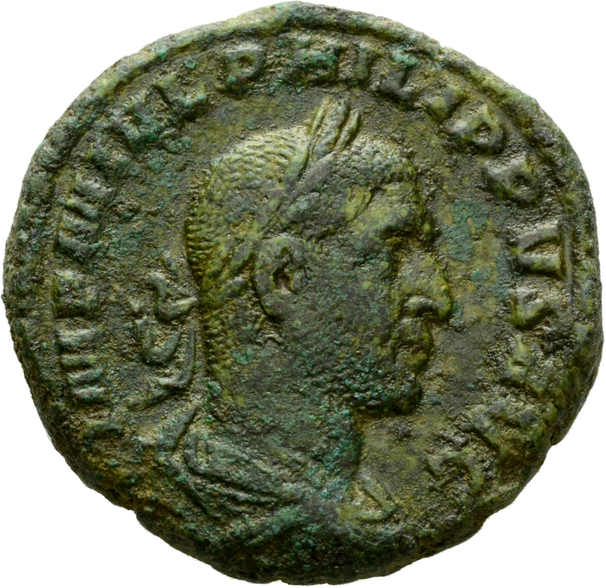 RIC IV Philip I 166B Philip The Arab obverse, Bust of Philip the Arab, laureate, draped, cuirassed, right