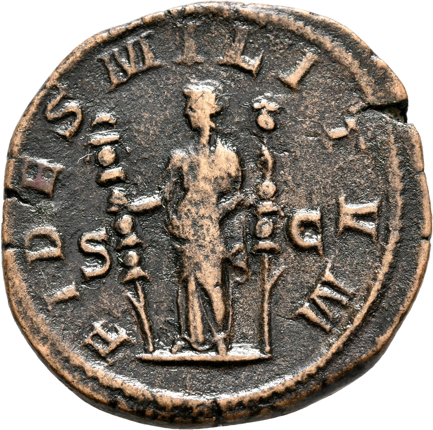 RIC IV Philip I 172A Philip The Arab reverse, Fides, draped, standing left, holding two standards