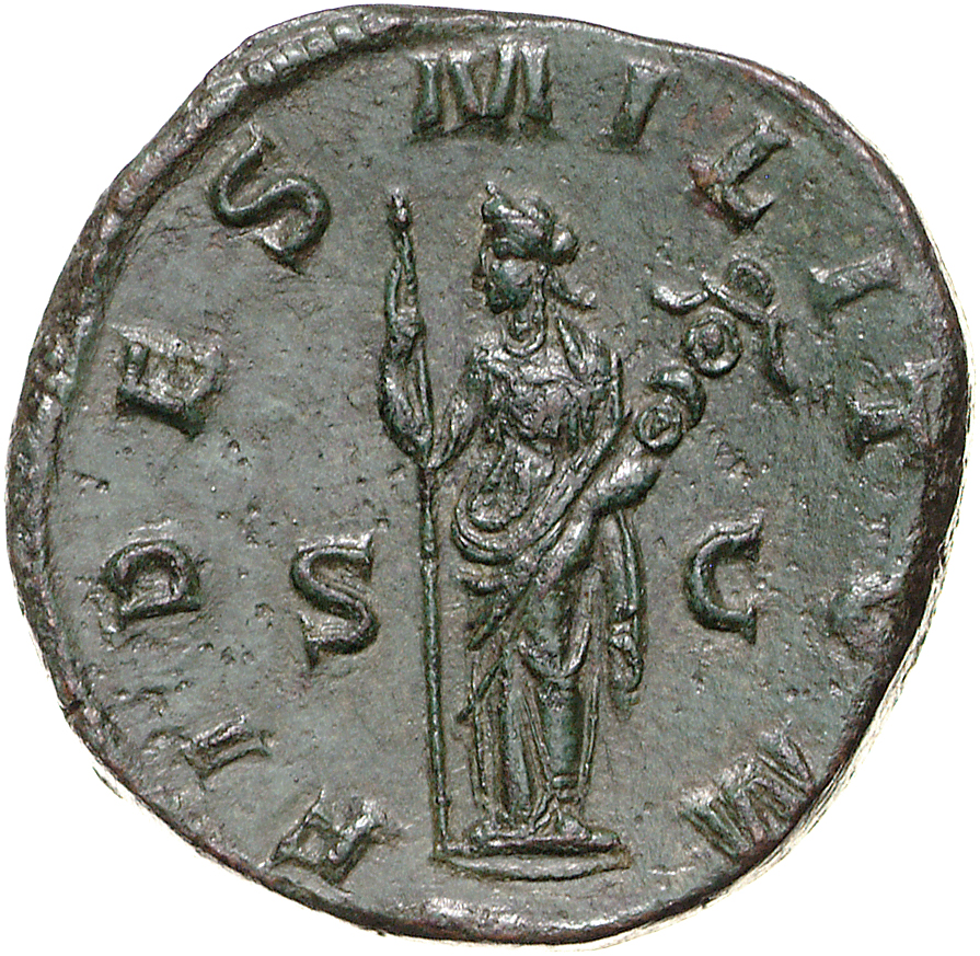 RIC IV Philip I 173 Philip The Arab reverse, Fides, draped, standing left, holding standard in right hand and transverse s...