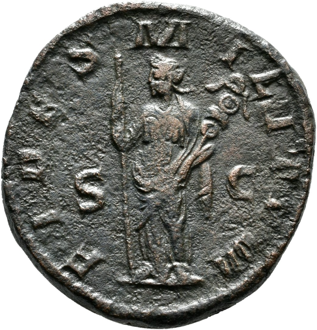 RIC IV Philip I 173 Philip The Arab reverse — Fides, draped, standing left, holding standard in right hand and transverse ...