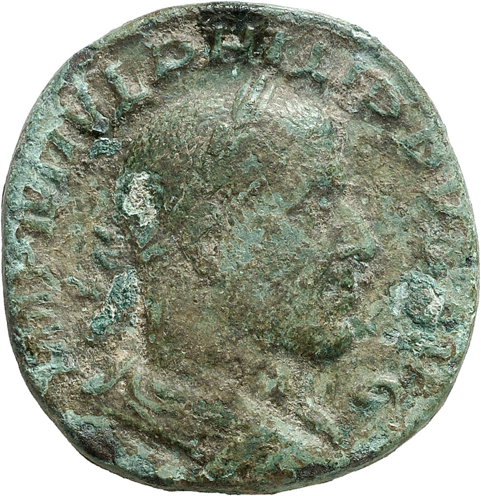 RIC IV Philip I 180A Philip The Arab obverse, Bust of Philip the Arab, laureate, draped, cuirassed, right