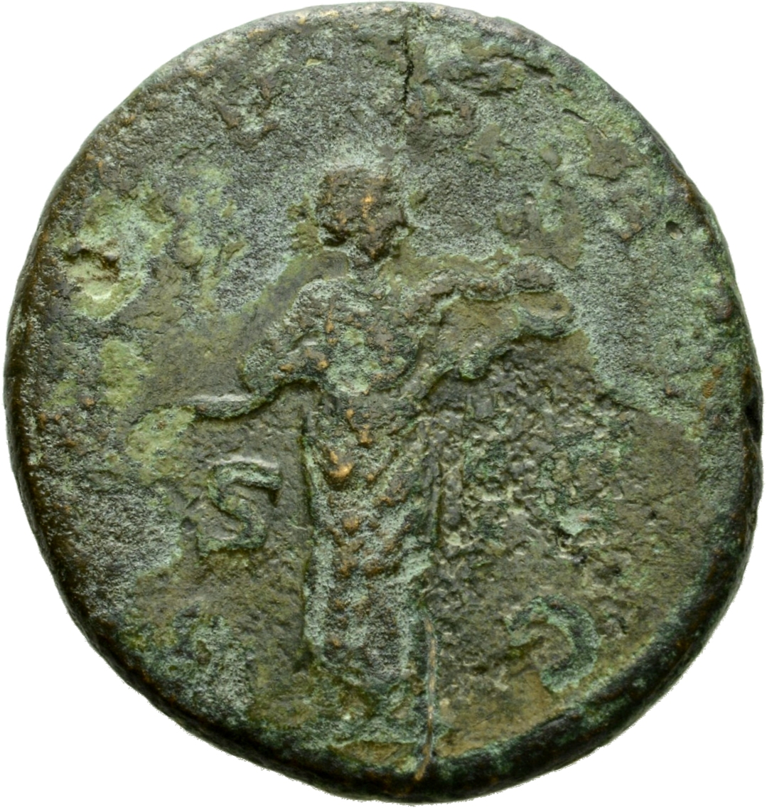 RIC IV Philip I 186 (as) Philip The Arab reverse, Salus, draped, standing right, feeding snake held in both arms