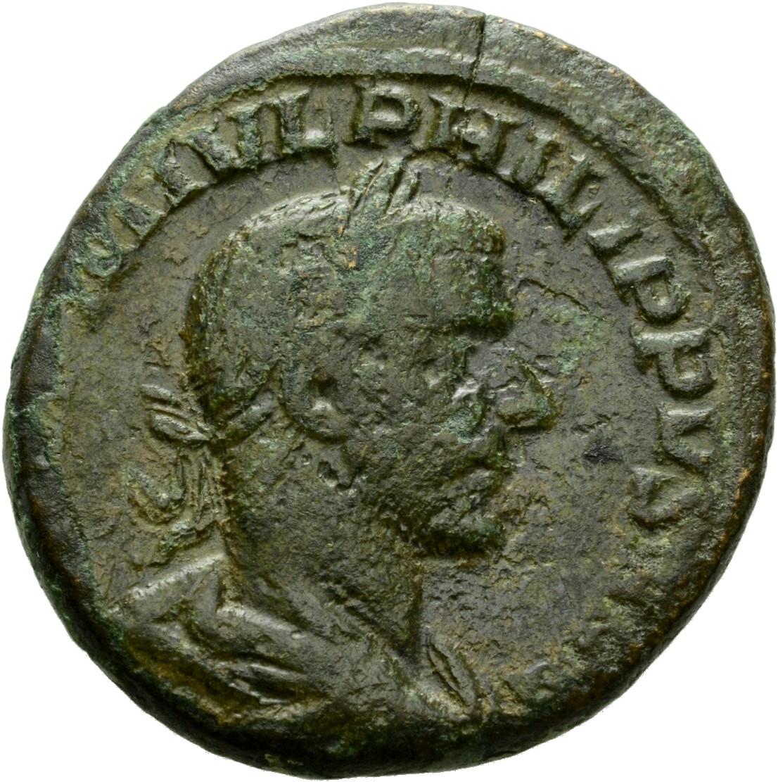 RIC IV Philip I 186 (as) Philip The Arab obverse, Bust of Philip the Arab, laureate, draped, cuirassed, right