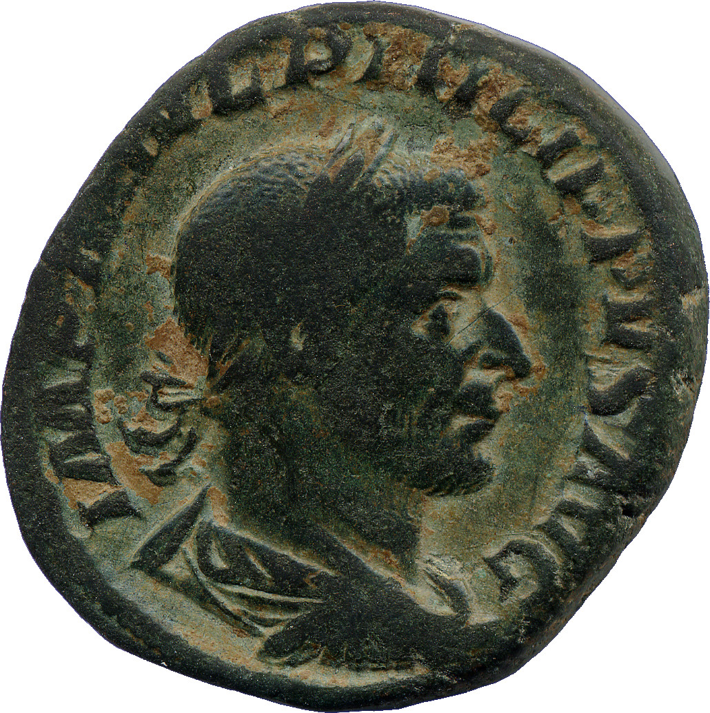 RIC IV Philip I 191 Philip The Arab obverse, Büste des Philippus I. Arabs nach r., bekränzt und drapiert; im Perlkreis.