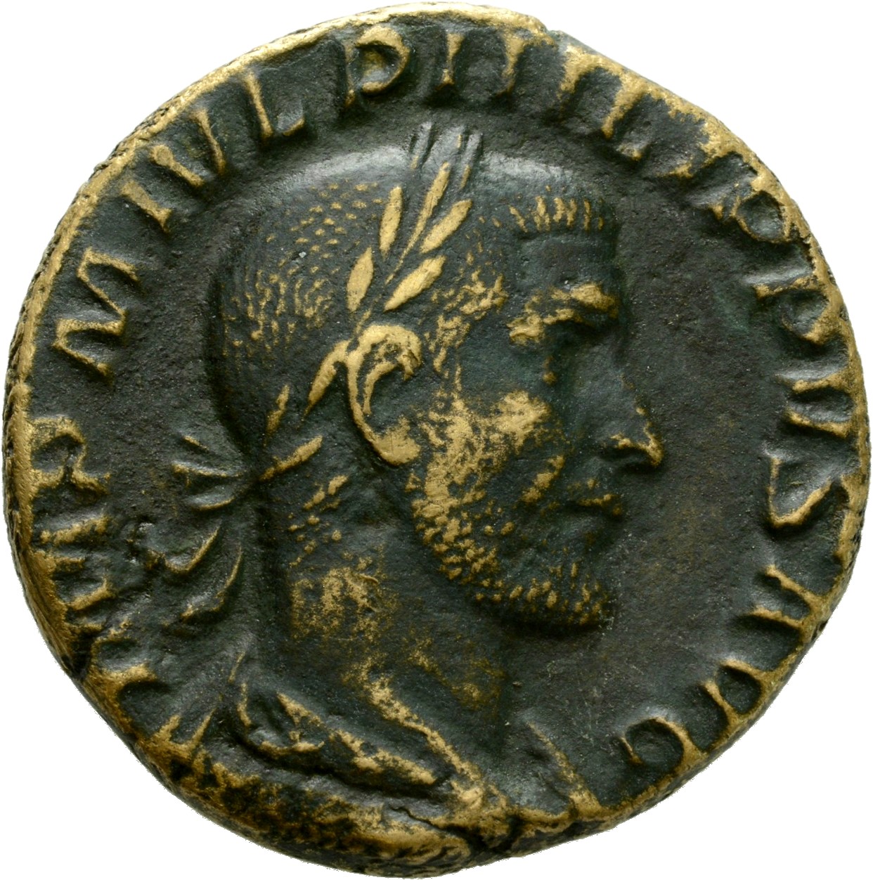 RIC IV Philip I 191B Philip The Arab obverse, Bust of Philip the Arab, laureate, draped, cuirassed, right