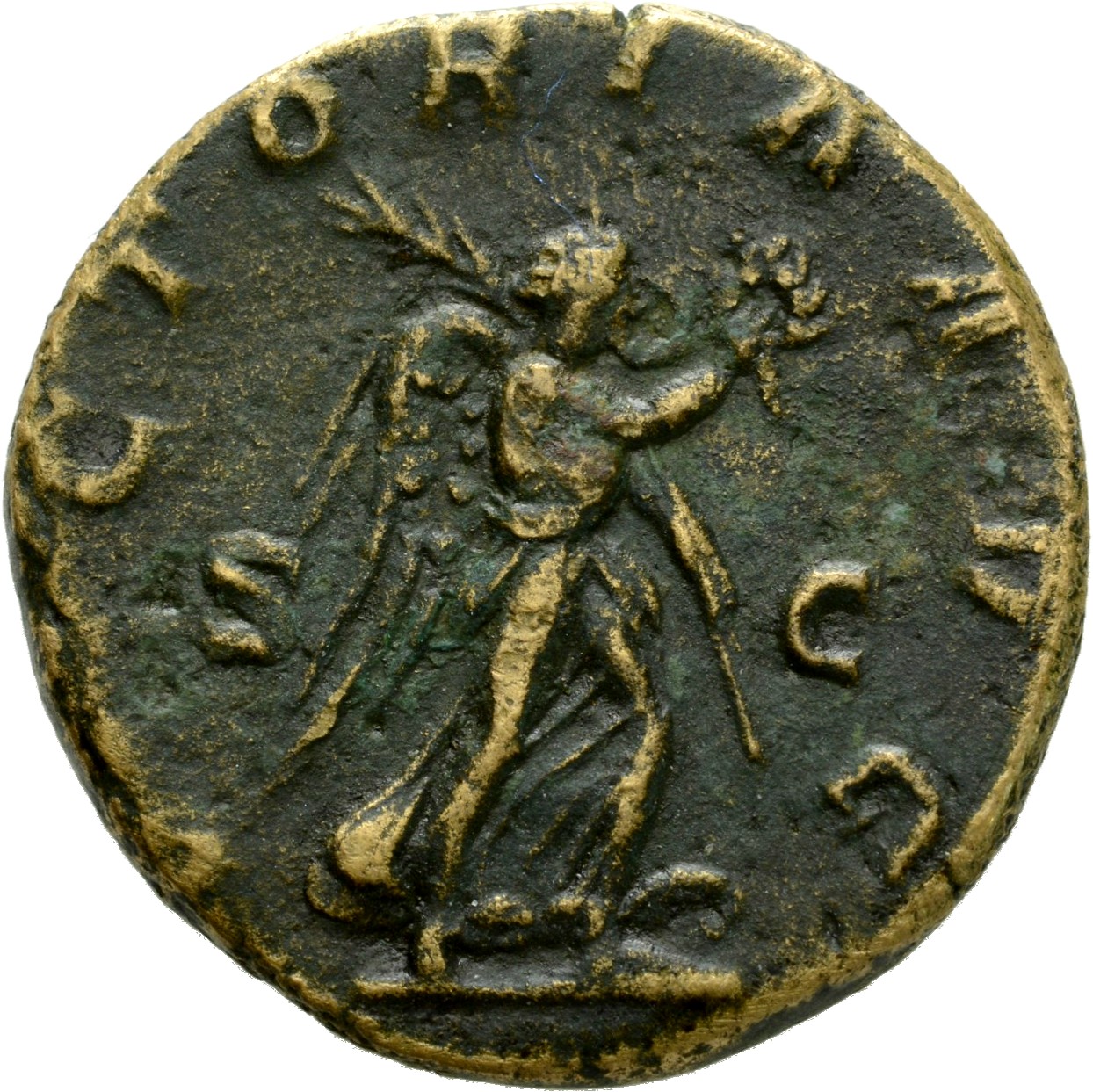 RIC IV Philip I 191B Philip The Arab reverse, Victory, winged, draped, running right, holding wreath in right hand and pal...