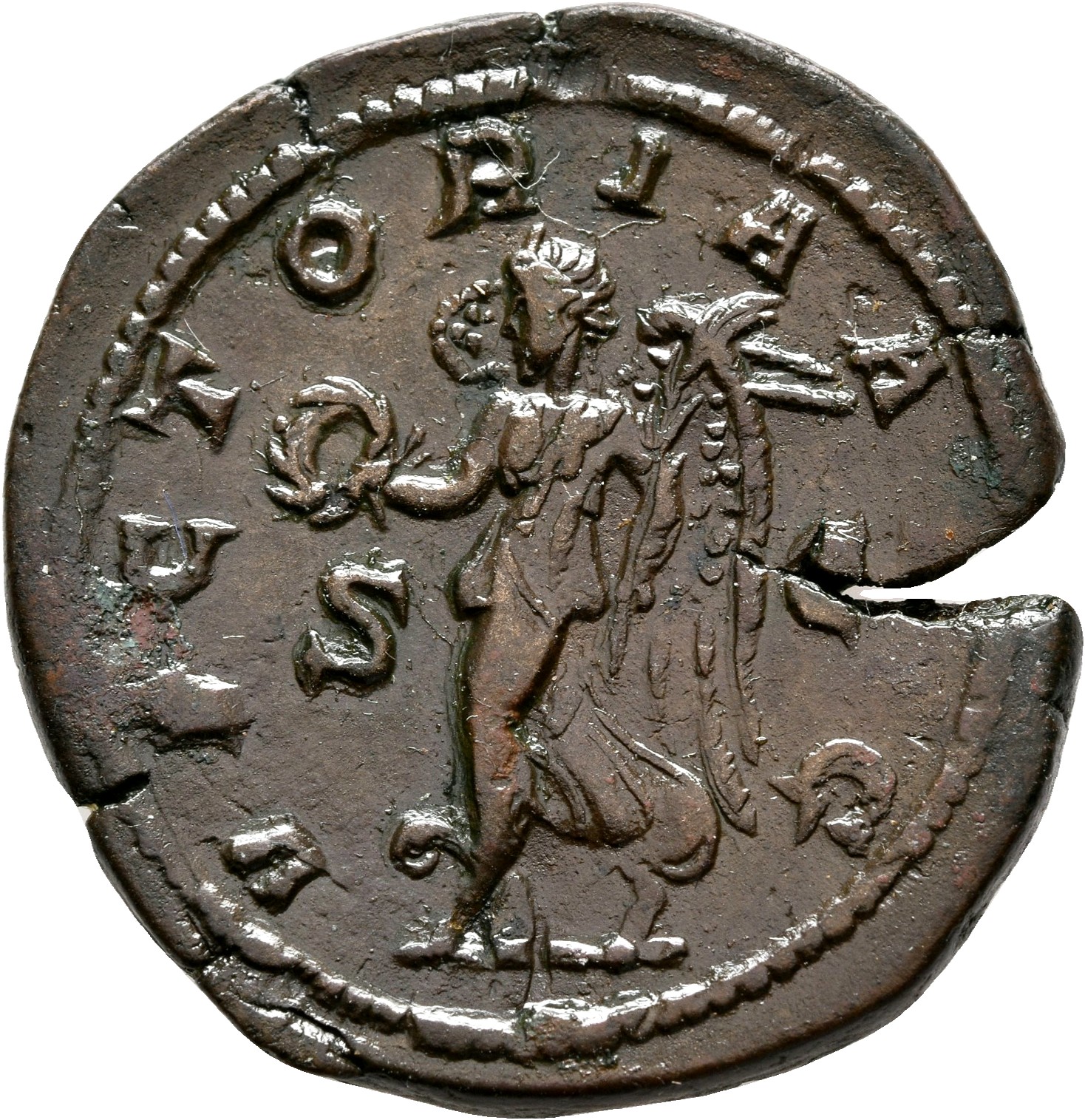 RIC IV Philip I 192A Philip The Arab reverse, Victory, winged, draped, running left, holding wreath in right hand and palm...