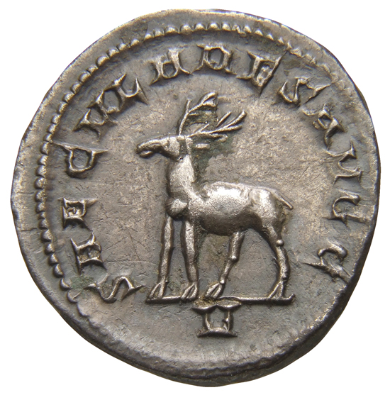 RIC IV Philip I 20: Subtype 1 Philip The Arab reverse, Stag (elk?), walking left