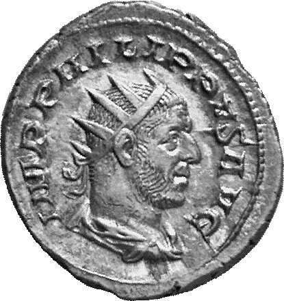 RIC IV Philip I 20 Philip The Arab obverse, Bust of Philip the Arab, radiate, draped, cuirassed, right