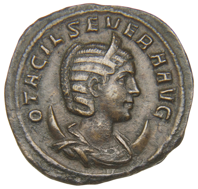 RIC IV Philip I 202C Philip The Arab obverse, Bust of Otacilia Severa, diademed, draped, on crescent, right