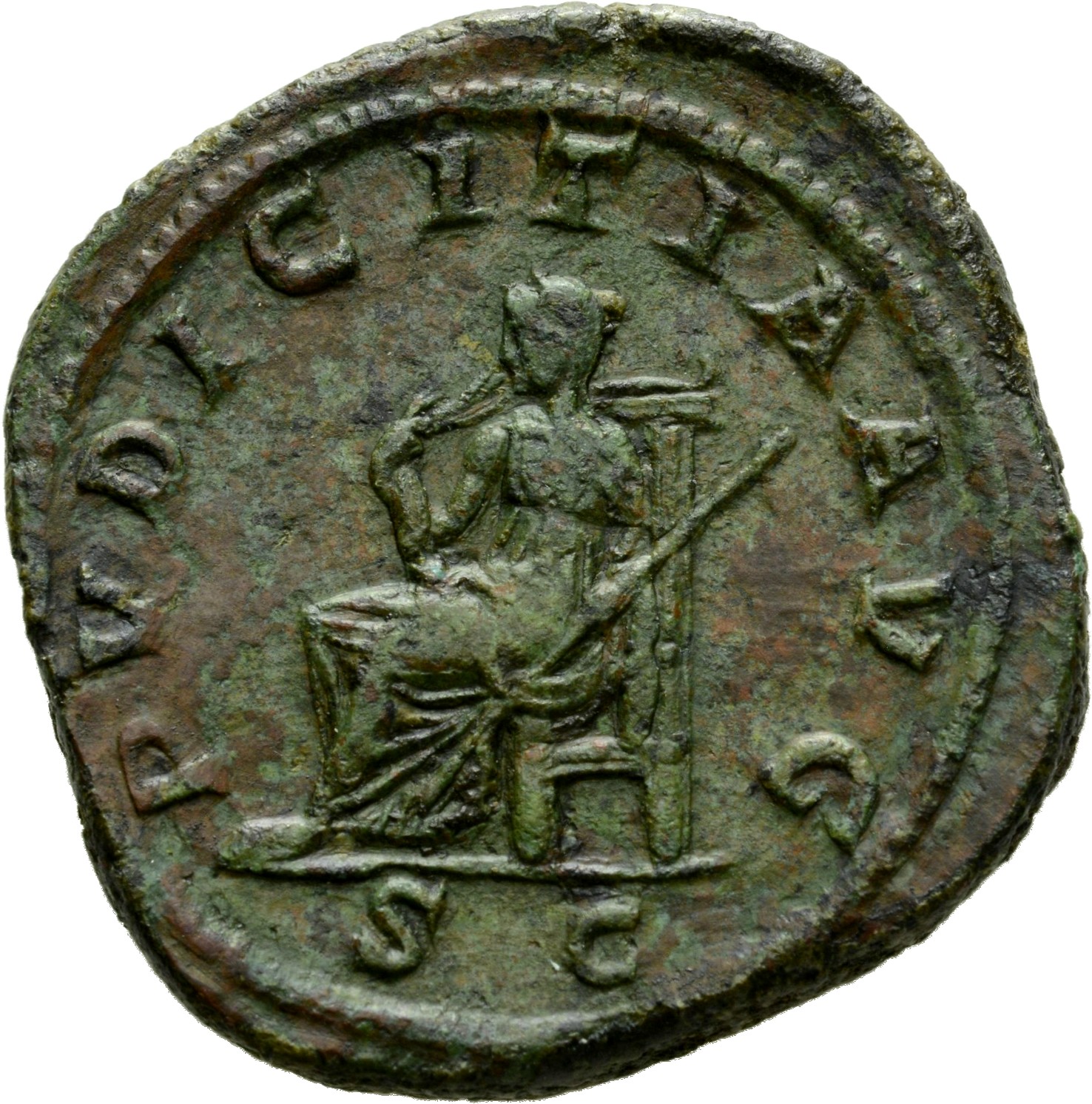 RIC IV Philip I 209A Philip The Arab reverse, Pudicitia, draped, veiled, seated left, right hand drawing veil and holding ...