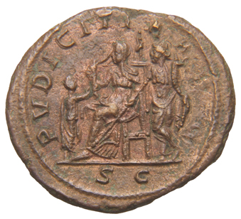 RIC IV Philip I 211 Philip The Arab reverse, Pudicitia, draped, veiled, seated left, right hand drawing veil and holding s...